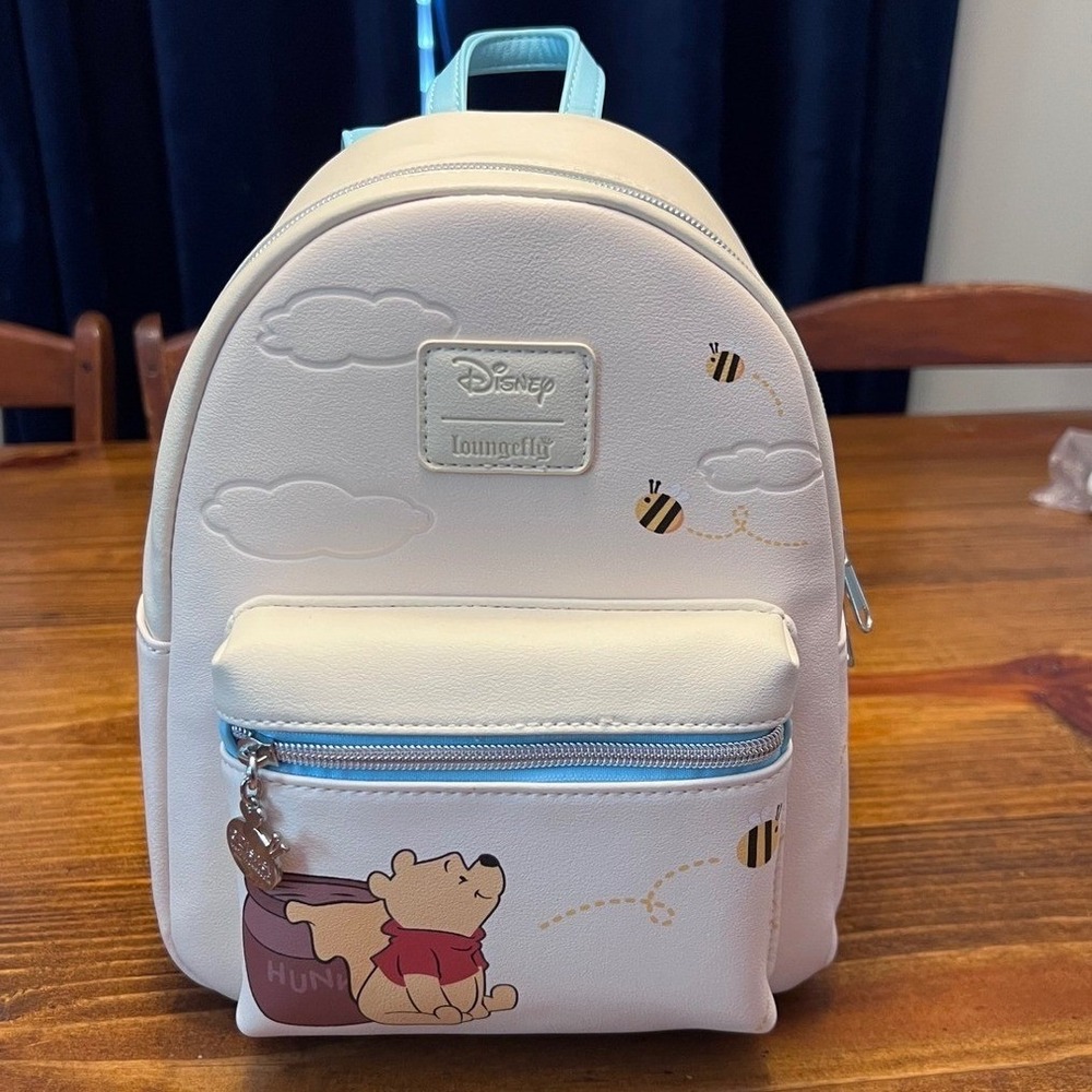 Loungefly Winnie the Pooh Mini Backpack Cream Blue Bee Charm - Picture 1 of 8